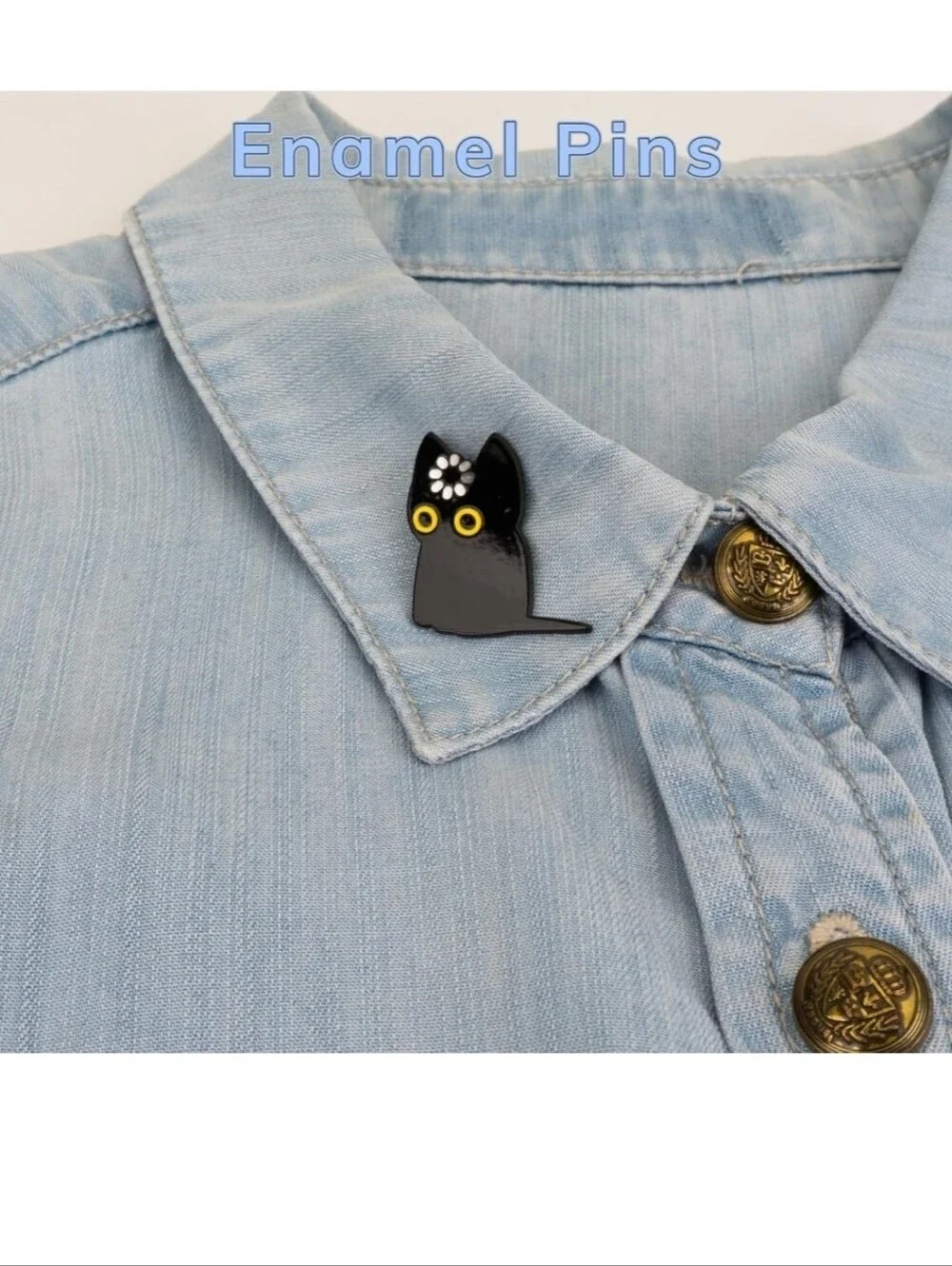 Black Cat Enamel Pin with Yellow Eyes - Cute Cat Accessory